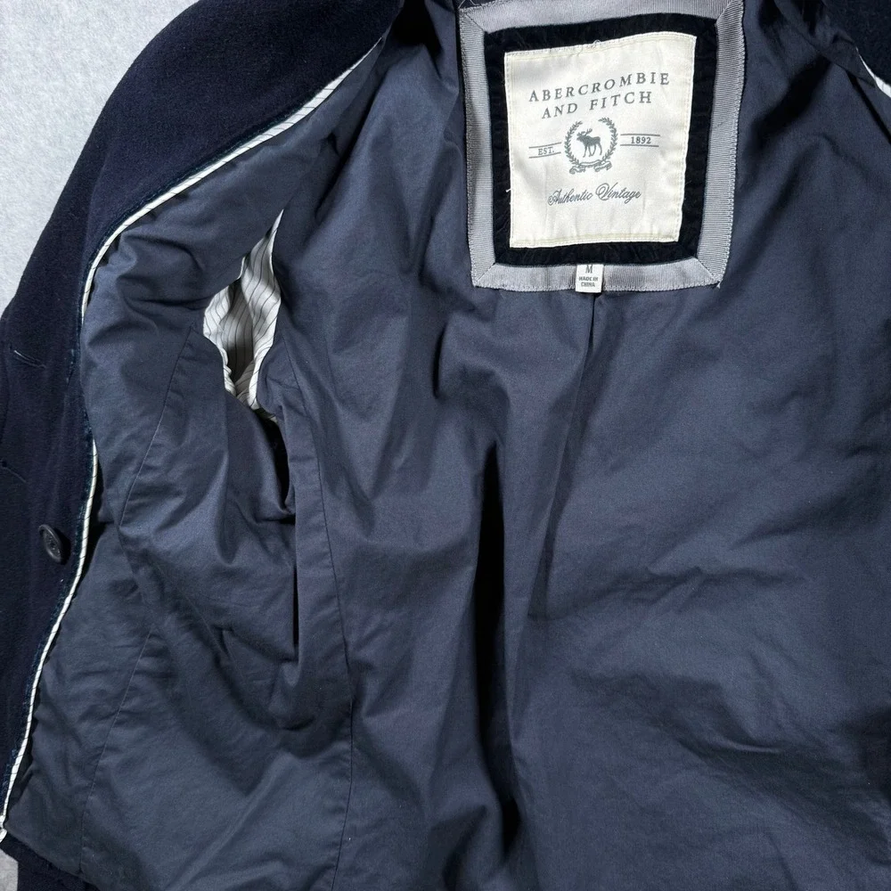Vintage Abercrombie & Fitch Womens Medium Navy Blue Wool Blend Peacoat Jacket - Picture 16 of 16